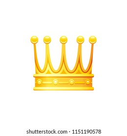 Vector illustration eps10 isolated on white background. Realistic royal crown symbol, 3d vintage golden gem jewelry. Cartoon cute king queen prince princess icon. Retro flat luxury emblem, flat  sign