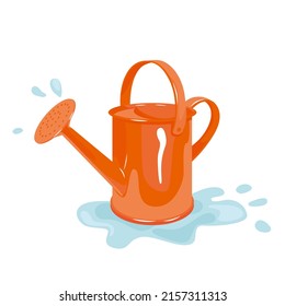 Vector illustration eps10 isolated on white background. Realistic orange watering can. Traditional retro flat sign 