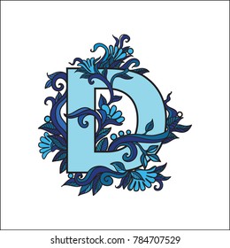 vector illustration, eps10, letter d, leaves, blue