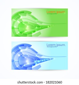 Vector illustration, EPS10. lilac and green banners with glow