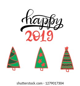 Vector Illustration EPS10. Set of christmas trees flat icons in cartoon style isolated on white background. Monochrome design for New year winter collection.