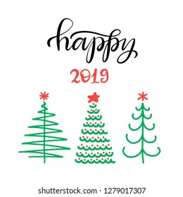 Vector Illustration EPS10. Set of christmas trees flat icons in cartoon style isolated on white background. Monochrome design for New year winter collection.
