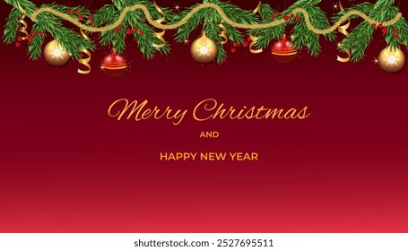 Vector illustration eps10.Festive transparent background with red and gold balls,snowflakes,christmas tree for creating holiday banners,ad,invitation.
Red background can be changed in a separate layer