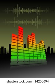 Vector illustration of an equalizer bar on abstract city background
