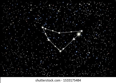 Vector illustration of the equatorial zodiac constellation Capricornus (Sea-Goat) on a starry black sky background. The astronomical cluster of stars in the Southern Celestial Hemisphere