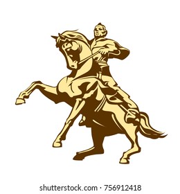 Vector illustration of equestrian monument. Rider. Badge shape illustration.