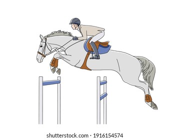 Vector illustration of equestrian show jumping