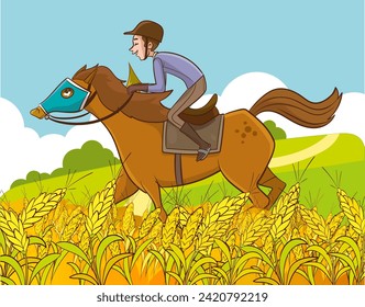 Vector Ilustración del entrenamiento de equitación en el deporte ecuestre.persona a caballo