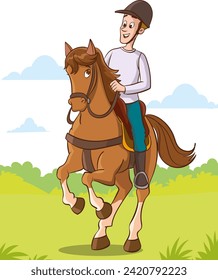 Vector Illustration of equestrian sport training horseback ride.person riding horses