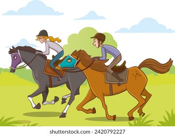 Vector Ilustración del entrenamiento de equitación en el deporte ecuestre.persona a caballo