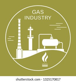 Vector illustration with equipment for gas production. Gas industry. Extraction, processing, storage.