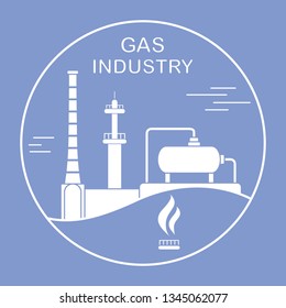 Vector illustration with equipment for gas production. Gas industry. Extraction, processing, storage.