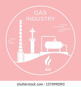 Vector illustration with equipment for gas production. Gas industry. Extraction, processing, storage.