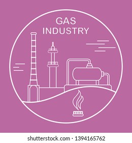 Vector illustration with equipment for gas production. Gas industry. Extraction, processing, storage.