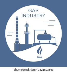 Vector illustration with equipment for gas production. Gas industry. Extraction, processing, storage.