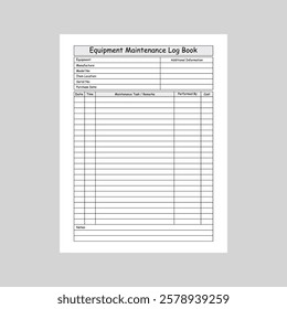 Vector illustration of equipment log book 