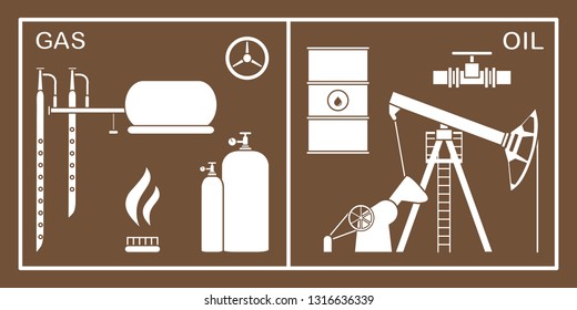 Vector illustration with equipment for oil and gas production. Oil industry, gas industry. Extraction and storage of oil and gas.