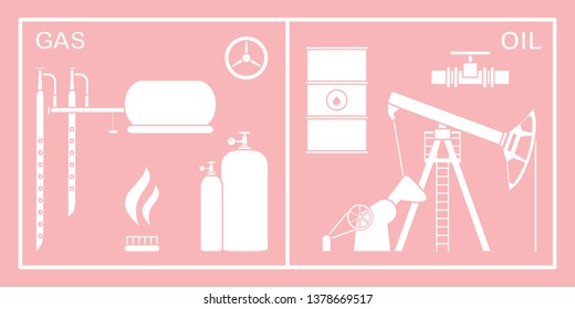Vector illustration with equipment for oil and gas production. Oil industry, gas industry. Extraction and storage of oil and gas.