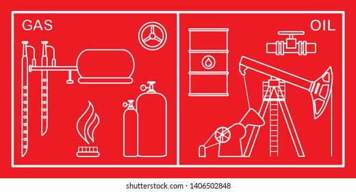 Vector illustration with equipment for oil and gas production. Oil industry, gas industry. Extraction and storage of oil and gas.