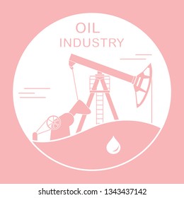 Vector illustration with equipment for oil production. Oil industry. Working oil pump.