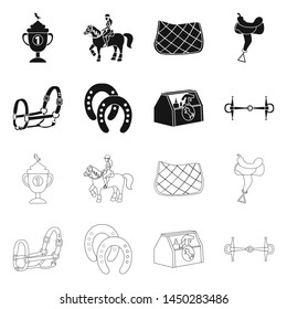Vector illustration of equipment and riding icon. Set of equipment and competition vector icon for stock.