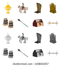 Vector illustration of equipment and riding symbol. Set of equipment and competition stock vector illustration.