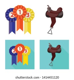 Vector illustration of equipment and riding symbol. Set of equipment and competition stock vector illustration.