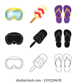 Vector illustration of equipment and swimming icon. Collection of equipment and activity stock symbol for web.