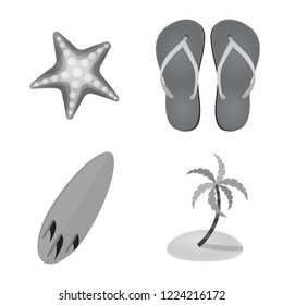 Vector illustration of equipment and swimming icon. Set of equipment and activity stock symbol for web.