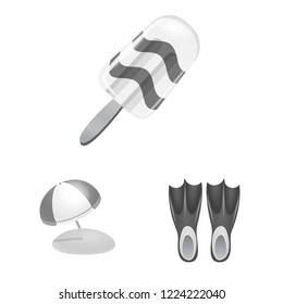 Vector illustration of equipment and swimming icon. Set of equipment and activity stock symbol for web.