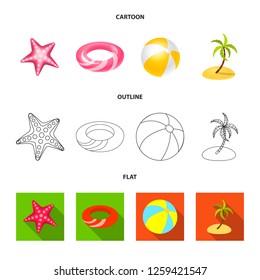 Vector illustration of equipment and swimming icon. Set of equipment and activity stock symbol for web.