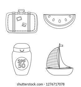 Vector illustration of equipment and swimming icon. Set of equipment and activity stock vector illustration.