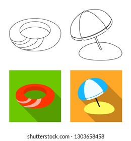 Vector illustration of equipment and swimming icon. Set of equipment and activity stock symbol for web.