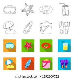 Vector illustration of equipment and swimming icon. Collection of equipment and activity vector icon for stock.