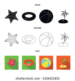 Vector illustration of equipment and swimming icon. Set of equipment and activity stock vector illustration.