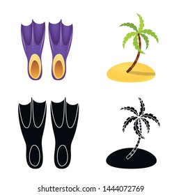 Vector illustration of equipment and swimming icon. Set of equipment and activity stock symbol for web.