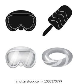 Vector illustration of equipment and swimming logo. Set of equipment and activity stock symbol for web.