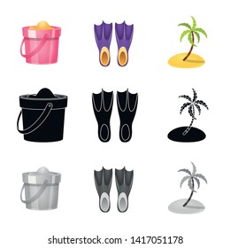 Vector illustration of equipment and swimming logo. Collection of equipment and activity vector icon for stock.