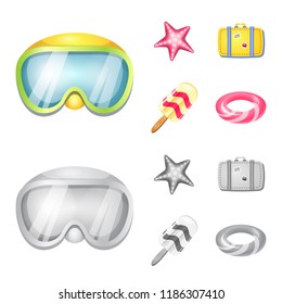 Vector illustration of equipment and swimming sign. Collection of equipment and activity stock symbol for web.