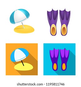 Vector illustration of equipment and swimming sign. Collection of equipment and activity stock vector illustration.