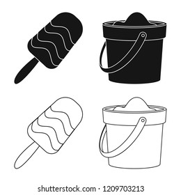 Vector illustration of equipment and swimming sign. Collection of equipment and activity stock vector illustration.