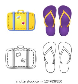 Vector illustration of equipment and swimming sign. Set of equipment and activity stock vector illustration.
