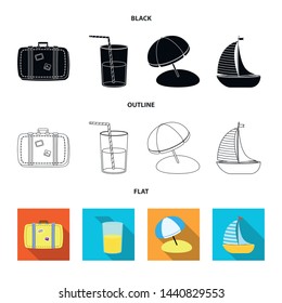 Vector illustration of equipment and swimming sign. Set of equipment and activity stock symbol for web.