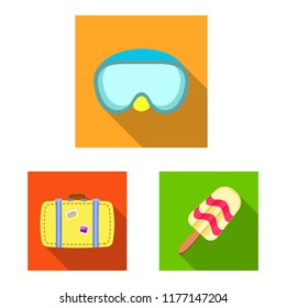 Vector illustration of equipment and swimming symbol. Set of equipment and activity stock symbol for web.