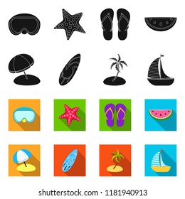 Vector illustration of equipment and swimming symbol. Collection of equipment and activity stock vector illustration.