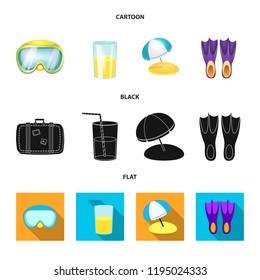 Vector illustration of equipment and swimming symbol. Set of equipment and activity vector icon for stock.