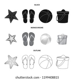 Vector illustration of equipment and swimming symbol. Set of equipment and activity stock symbol for web.