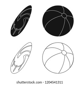 Vector illustration of equipment and swimming symbol. Set of equipment and activity stock symbol for web.