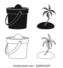 Vector illustration of equipment and swimming symbol. Set of equipment and activity stock symbol for web.