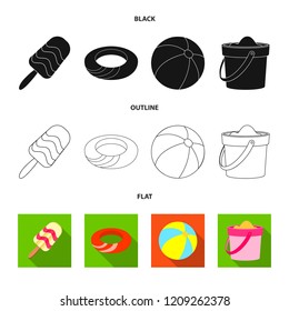 Vector illustration of equipment and swimming symbol. Set of equipment and activity stock symbol for web.
